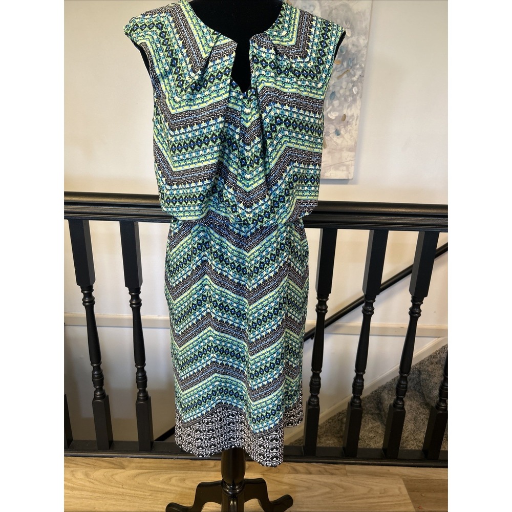 Emma & Michele Blue‎ & Green Sundress for Women, Medium Elastic Waste